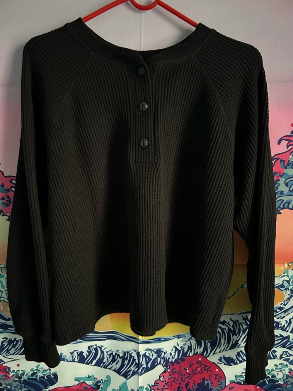 Black Plush Tee with Buttons- Women